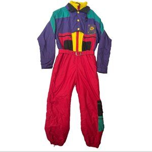 Vtg 5th Avenue One Piece Ski Suit Snowsuit 80s Womens sz 44 Made in Italy Purple
